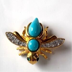 Joan Rivers Interchangeable Bee Brooch Gold Tone Turquoise Cabochon Pin